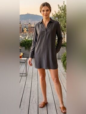 cloth & stone Dark Charcoal Long-Sleeve Mini Shirt Dress -Sz Small